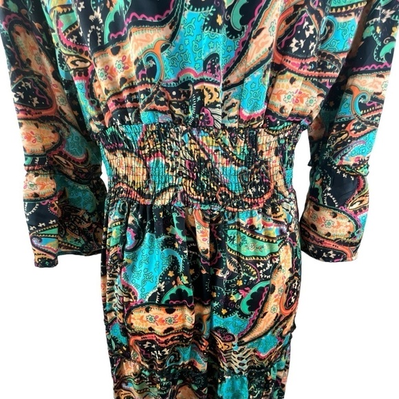 Paisley Multi Colored Midi V Neck Tie waist Dress - Picture 13 of 14